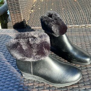 DKNY fur trim wedge ankle boot